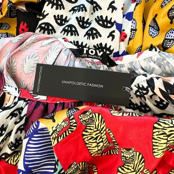 TOV Los Angeles Rideau A-Line Flowy Maxi Patchwork Multi Print Dress NWT NEW 38 - Picture 8 of 8